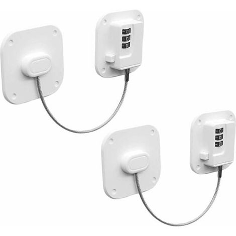 Cadenas de sécurité enfant pour réfrigérateur, blanc, en deux parties, avec code. (1/5)