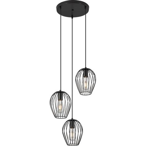 Suspension métal 3x23W E27 Noir IP20 (1/3)