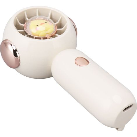 Ventilateur portable à main rechargeable par USB, motif animal, silencieux et réglable, blanc, idéal pour les voyages et les activités de plein air. (1/5)