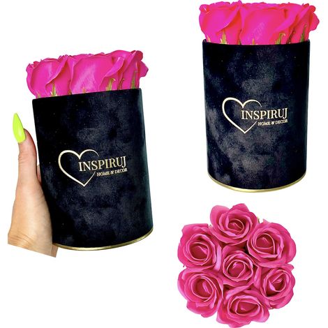 Flowerbox Inspiruj - Scatola nera con rose di sapone - n. 8 Rosa scuro (1/5)