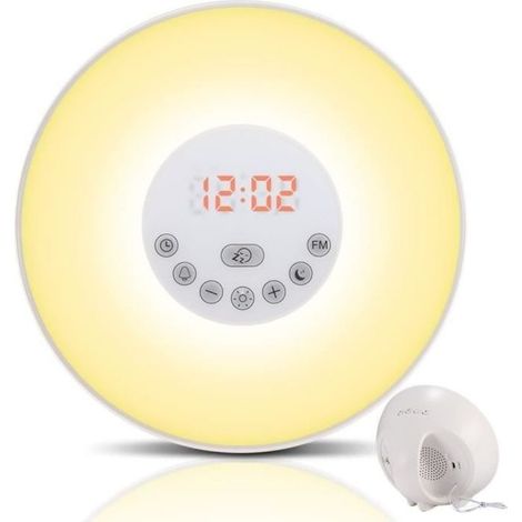 Lampe de Réveil, Lampe de Chevet Lumiere du jour, Simulation d\'Aube - de Crépuscule (10 Intensités) 6 Alarmes et Fonction Radio FM