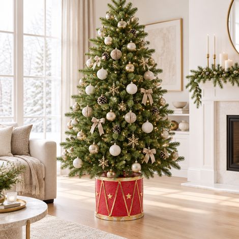 Base albero a forma di tamburello rosso per decorazioni natalizie da h 46,8 cm (1/3)