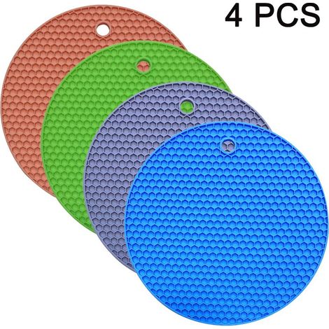Lot de 4 coussins isolants ronds en silicone alvéolé (vert, bleu, bleu nordique et rose nordique). (1/5)