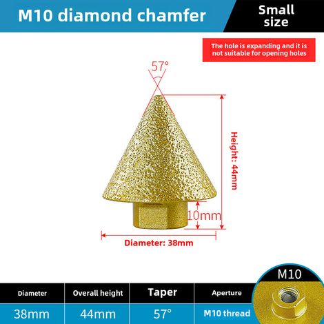 Outil de chanfreinage de trous diamanté, tête de meulage conique neuve pour carrelage en céramique, alésage de trous en pierre de quartz Dali, foret pour meuleuse d'angle ([M10] Φ38mm chanfreineur rég (1/5)