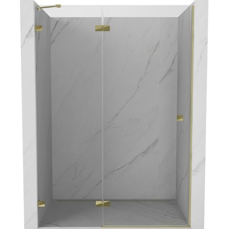 Porte de douche pivotante gauche Mexen Lunar 140 cm, transparente, dorée - 834-140-000-50-00-L (1/5)