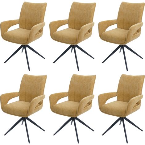 6er-Set Esszimmerstuhl HHG-273, Küchenstuhl, drehbar Auto-Return, Stoff/Textil Chenille (310g/m²) Öko-Tex senfgelb (1/5)