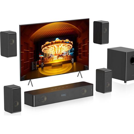 5.1.2CH Barre de Son TV, 4 Haut-Parleurs Surround Virtuels, 400 W de Puissance crête, Home Cinema Enceintes pour Téléviseur, Caisson de Basses, Arc/Optique/BT 5.3/AUX/USB (1/5)