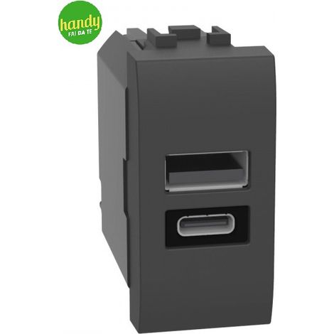 Caricabatterie USB Bticino con due porte di tipo A e C da 20W antracite
