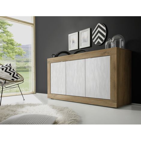 Buffet/bahut moderne 160 cm chêne mercure/blanc structuré Agathe (1/5)