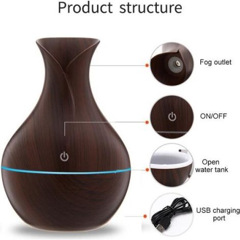 Couleur avec filtre 5pcs D Mini humidificateur d'air USB 130ml, vase à grain de bois coloré, Électrique, Bru (1/4)