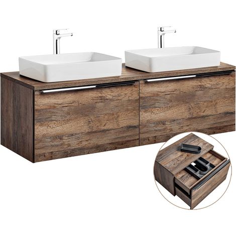 Doppelwaschtisch-Unterschrank 160cm mit 2 Keramikbecken PUEBLA-56 in Vintage Oak, B/H/T ca.: 160,4/59,5/46 cm (1/5)