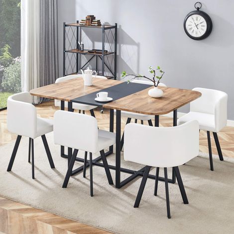 Ensemble table à manger extensible avec chaises, table effet bois avec structure métal noir, set repas moderne pour 4 à 6 personnes cuisine salon (1/5)