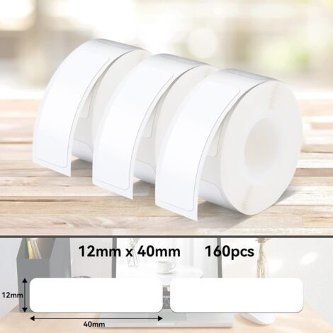 P15 étiquettes, 3 rouleaux 12mm40mm ruban d'étiquettes thermiques autocollantes, compatible avec l'imprimante d'étiquettes P15, blanc, 160 étiquettes/rouleau (1/5)