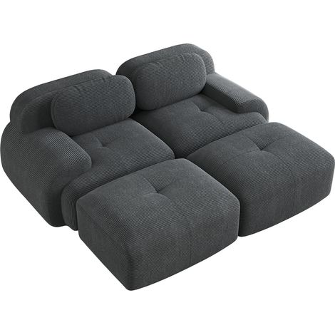 Divano Angolare 2 Posti 208x178x75 cm, Modulare con Braccioli Curvi, Tessuto Elasticizzato, in Velluto a Coste, Grigio (1/5)