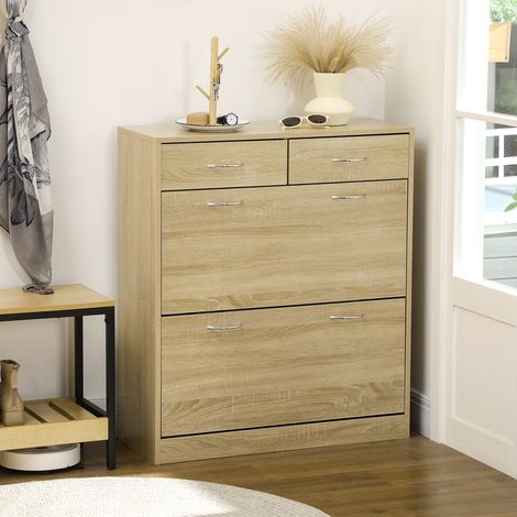 Armoire Chaussures Étroite Tiroirs Pliables 12 Paires Mobilier Intérieur Chêne 80x30x91,5cm