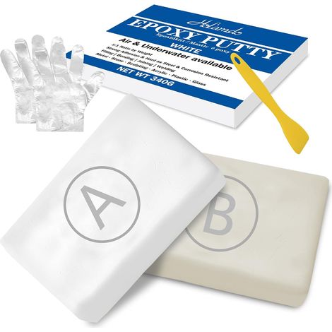 Mastic Epoxy, 340g Pâte à Réparer Bicomposant, Colle Époxy Argile pour Réparer Fuites/Fissures/Remplir Trous, Pâte à Sculpter Epoxy Adapté à Métal, Plastique Dur, Pierre, Bois, Céramique (Blanc) (1/5)