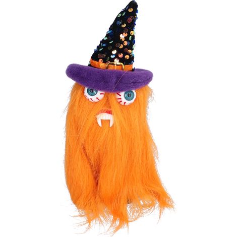 Ornement Poupée Halloween Gnome en Peluche avec Chapeau de Sorcière et Dent de Vampire pour Déco Halloween Orange (1/5)