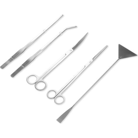 Outils pour plantes et ciseaux d'aquarium 5 en 1 en acier inoxydable : pince à épiler, ciseaux, spatule. (1/5)