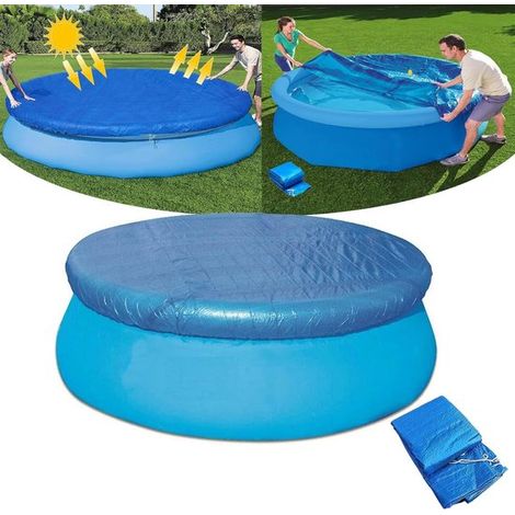 Couverture de piscine ronde - Imperméable - Anti-poussière - Résistante au soleil - Résistante aux déchirures et à l'usure - Convient aux piscines de 305 cm de diamètre - Bleue - 305 cm x 305 cm (1/5)
