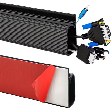 2 x 15.7 Inch Self Adhesive Cable Duct Cable Management Under Desk for Office, TV-15.7(L) x 0.9(W) x 1.97inch(H) Black (1/5)