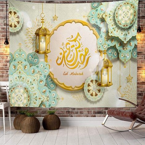 Toile murale en tissu imprimée sur le thème du Ramadan et de l'Aïd pour la décoration de la maison 200 x 150 cm (1/3)