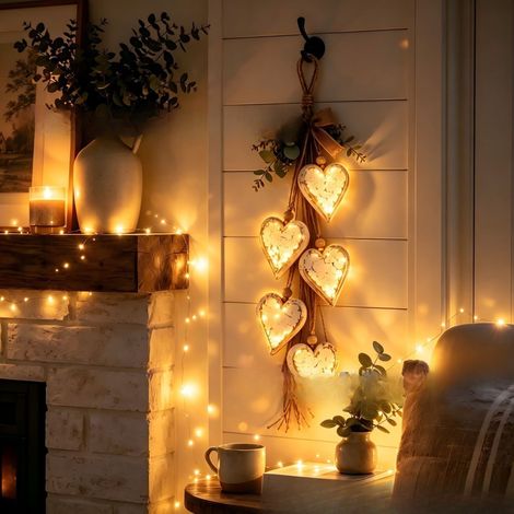 Hanging Heart Wall Decor - White Heart-Shaped Pumpkin Wall Decoration with Lights