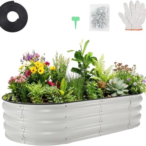 Huerto elevado, acero galvanizado duradero, opciones de jardinería versátiles, BLANCO (1/2)