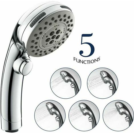 Green Mobility-5 types de jets Douchette main avec pommeau de douche arrt d'eau Pommeau de douche haute pression chrome 1/2 pouce Convient pour douche effet pluie rglable Douchette main conomiseur (1/4)