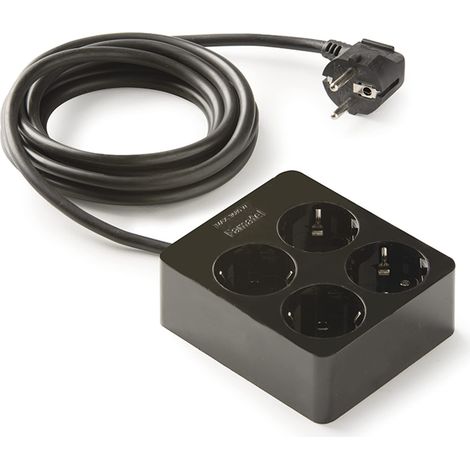 FAMATEL Ciabatta a 4 prese Struttura quadrata Cavo da 1,5 m Fino a 3680 W 16 A 250 V Protezione per bambini Orientamento prese a 45° Evita consumi fantasma Nero (1/2)