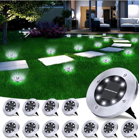 Set mit 12 PhilzOps Solar-Bodenleuchten, Solar-Außenleuchten mit 8 LEDs, kaltweiße, wasserdichte Solar-Gartenleuchten, Einbau-Solarstrahler für Rasenflächen, Wege, Terrassen, Höfe, Einfahrten und Pool (1/5)