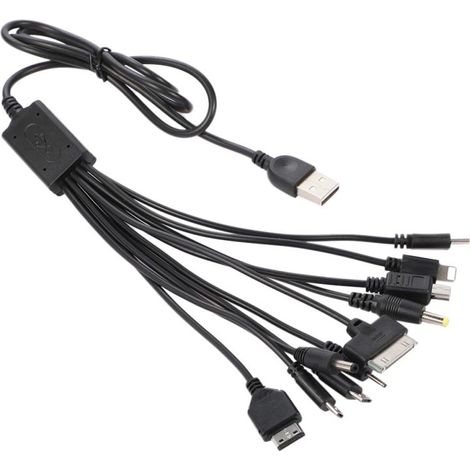 Irovami Câble de charge universel multiport 10 en 1 (avec 10 ports, compatible avec la charge de téléphones portables, enceintes, lecteurs MP3/MP4 et autres appareils), noir, 1 m (1/5)