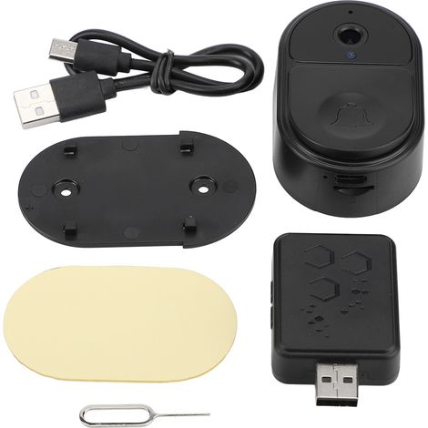 Caméra de Sonnette Vidéo WiFi 128GB, Surveillance à Distance pour Maison Intelligente avec Récepteur Ding Dong Noir (1/5)