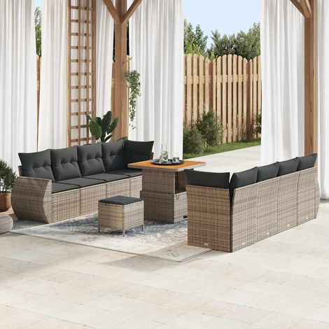 Gartensofa-set mit Kissen mit Speicher 11 pcs Grau Poly-Rattan (1/5)