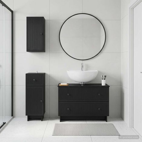 vidaXL 3 Piece Bathroom Cabinet Set EDE Black Engineered Wood (1/5)