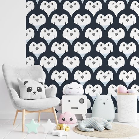 Papier peint panoramique - Pingouins - Noir - intissé : 150g/m² - 3 lés : 144x270cm (1/5)