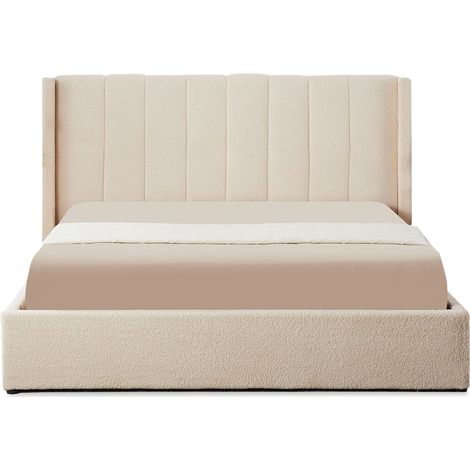 Lit double Magorial avec sommier relevable 180x200cm Tissu Bouclette Crème