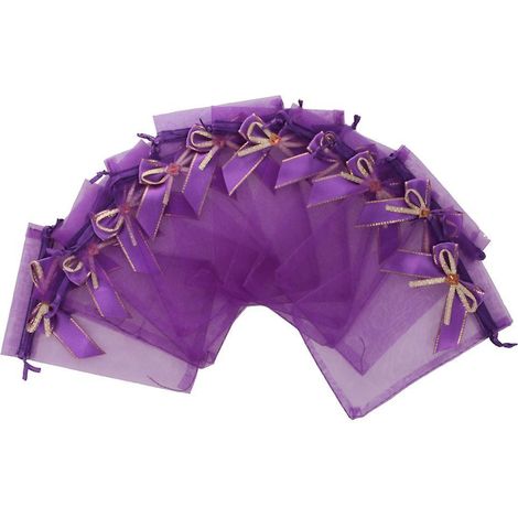 10 Stück Organza-Geschenktüten mit Kordelzug und Schleife, 13 x 18 cm, Lila (1/5)