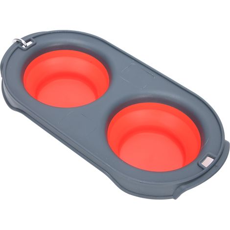Bol pliant pour animaux de compagnie, eau et nourriture portables, alimentation pour chien et chat, Double bol rouge (1/5)