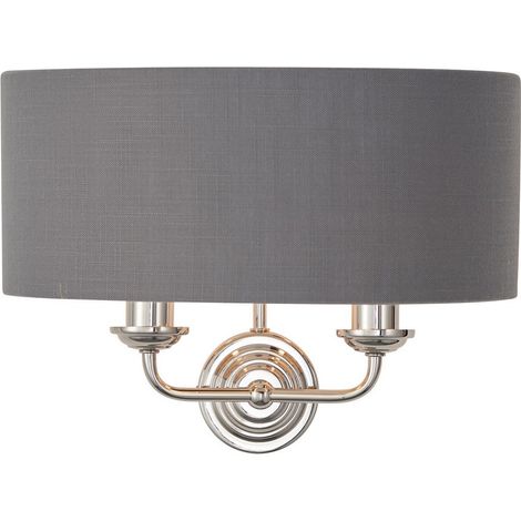 Lampada da parete con paralume in nichel lucido, tessuto antracite (1/5)
