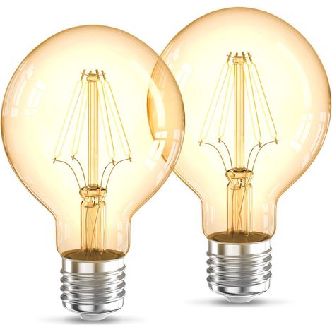 2 ampoules LED Edison Vintage G80 I E27, 4W, blanc chaud 2200K, intensité lumineuse 320lm, ampoule rétro à filament