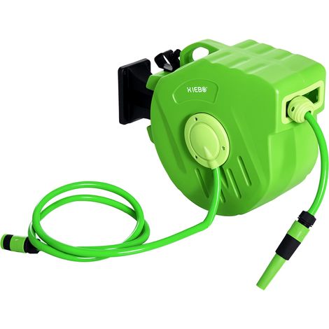 Dévidoir Mural Enrouleur Automatique pivotant 180° Tuyau 20 + 2 m avec Lance arrosage Support Mural intégré Vert