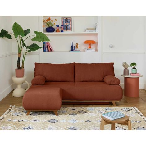 Cristal - 3-sitzer sofa - schlaffunktion und bettkasten und hocker - aus strukturiertem samt - terrakotta (1/5)