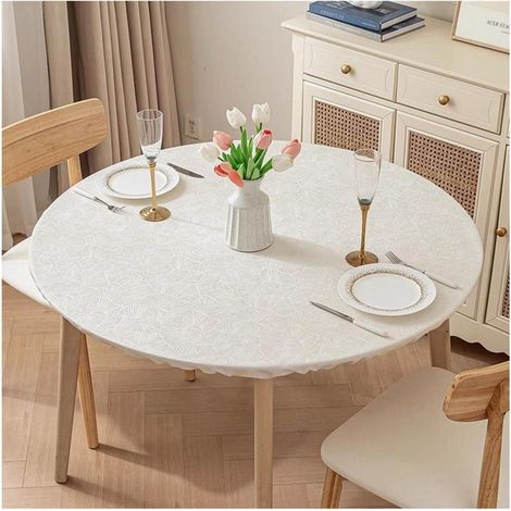Nappe ronde 140cm Blanc, imperméable et antitache, Polyester