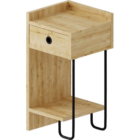 Table de chevet gauche en bois "Sirius" - 32 x 30 x 61 cm - Beige