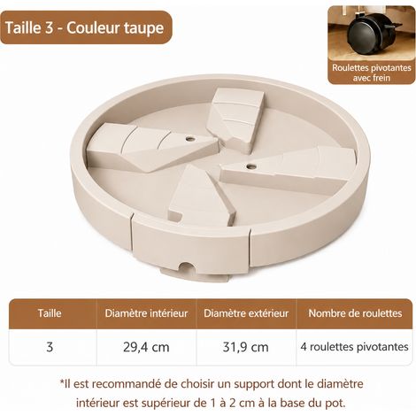 Support roulant pour pot de fleurs plateau n° 3 - couleur moka plastique épais soucoupe 33 × 9 × 33 cm 950 g – Livraison gratuite