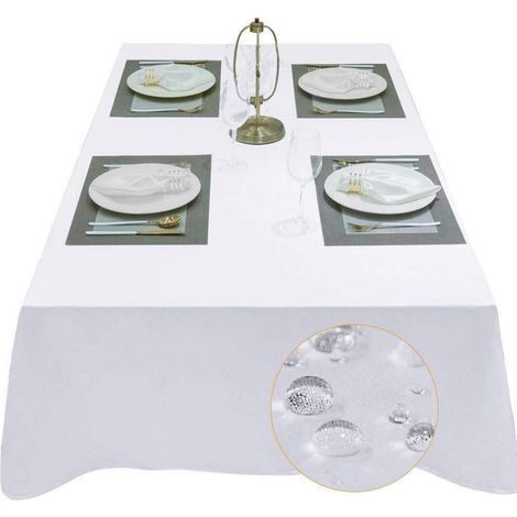 Nappe carrée 120x120 cm imperméable aspect lin lavable blanc