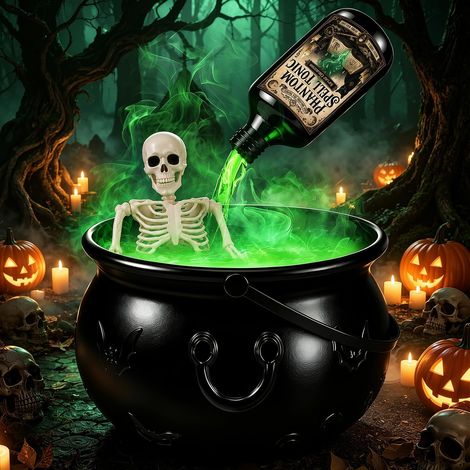 Decoration Halloween Chaudron XXL avec Squelette - Deco Halloween Interieur (1/5)