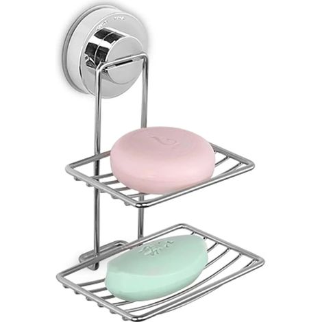 Porte-savon pour douche avec ventouse, de douche, en acier inoxydable, support savon mur salle bain, adhésif (acier inoxydable), 19X13 cm, (ML) (1/5)
