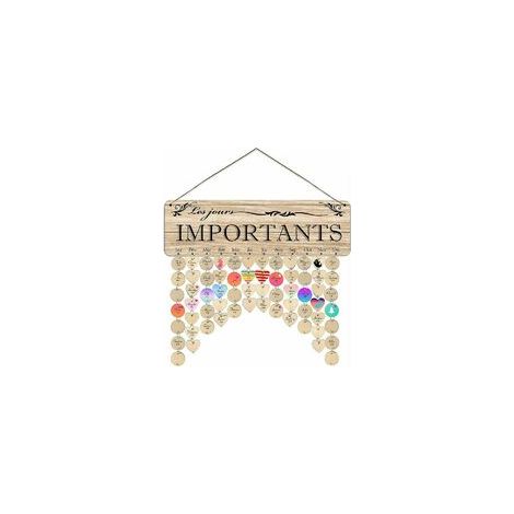 Calendrier De L Avent - Calendrier Des Anniversaires En Français - Décoration Murale En Bois Naturel - Pour Suivre Les Dates Importantes En Famille - 1 Pièce