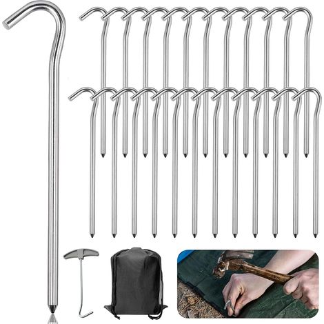 24Pcs Piquets de Tente Piquets de Fixation Sol 18 cm (1/5)